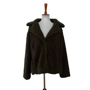 Caslon Womens Fleece Faux Shearling Jacket Green M Medium